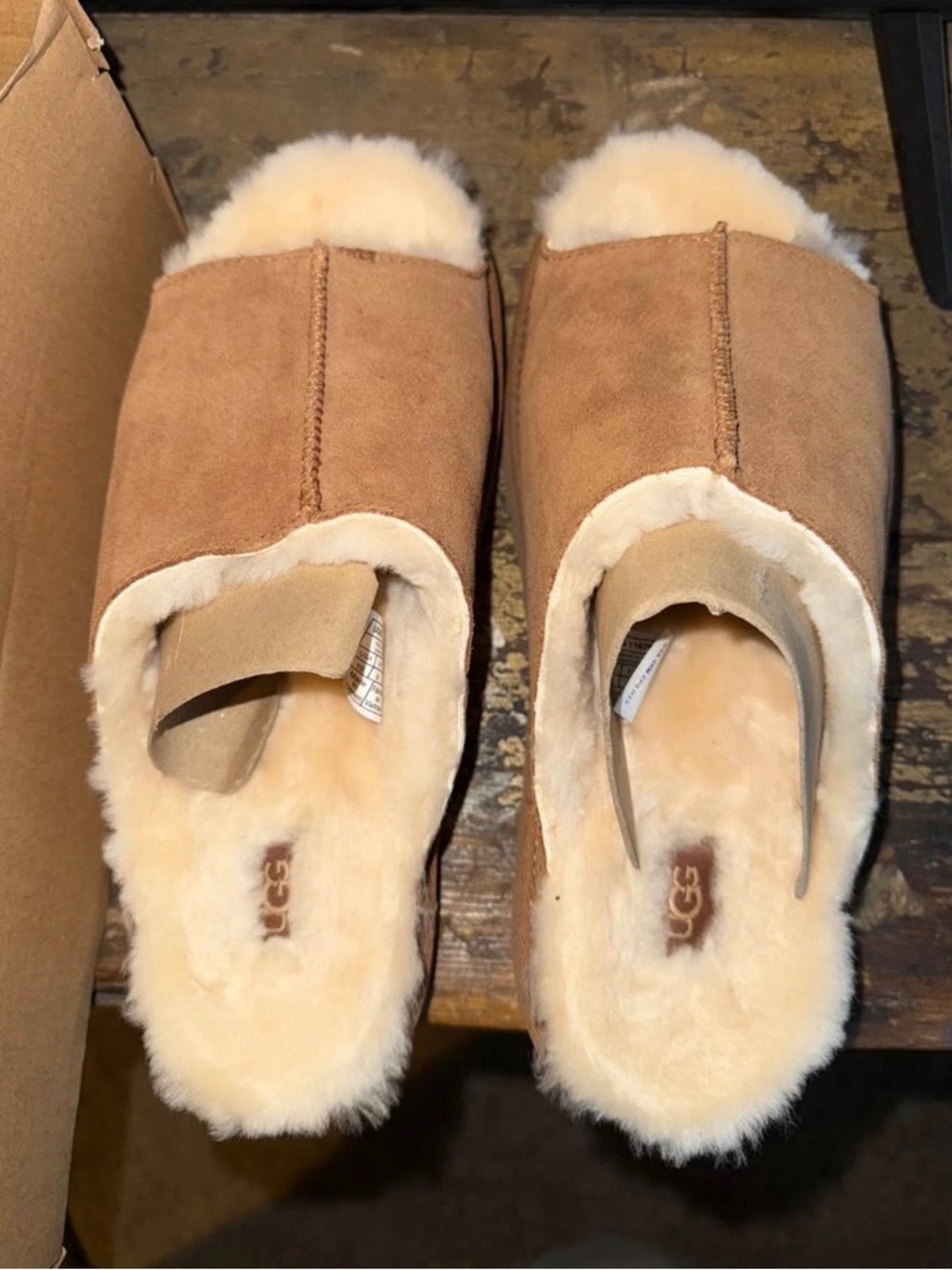 UGG Chestnut Suede Shearling Mule Slides